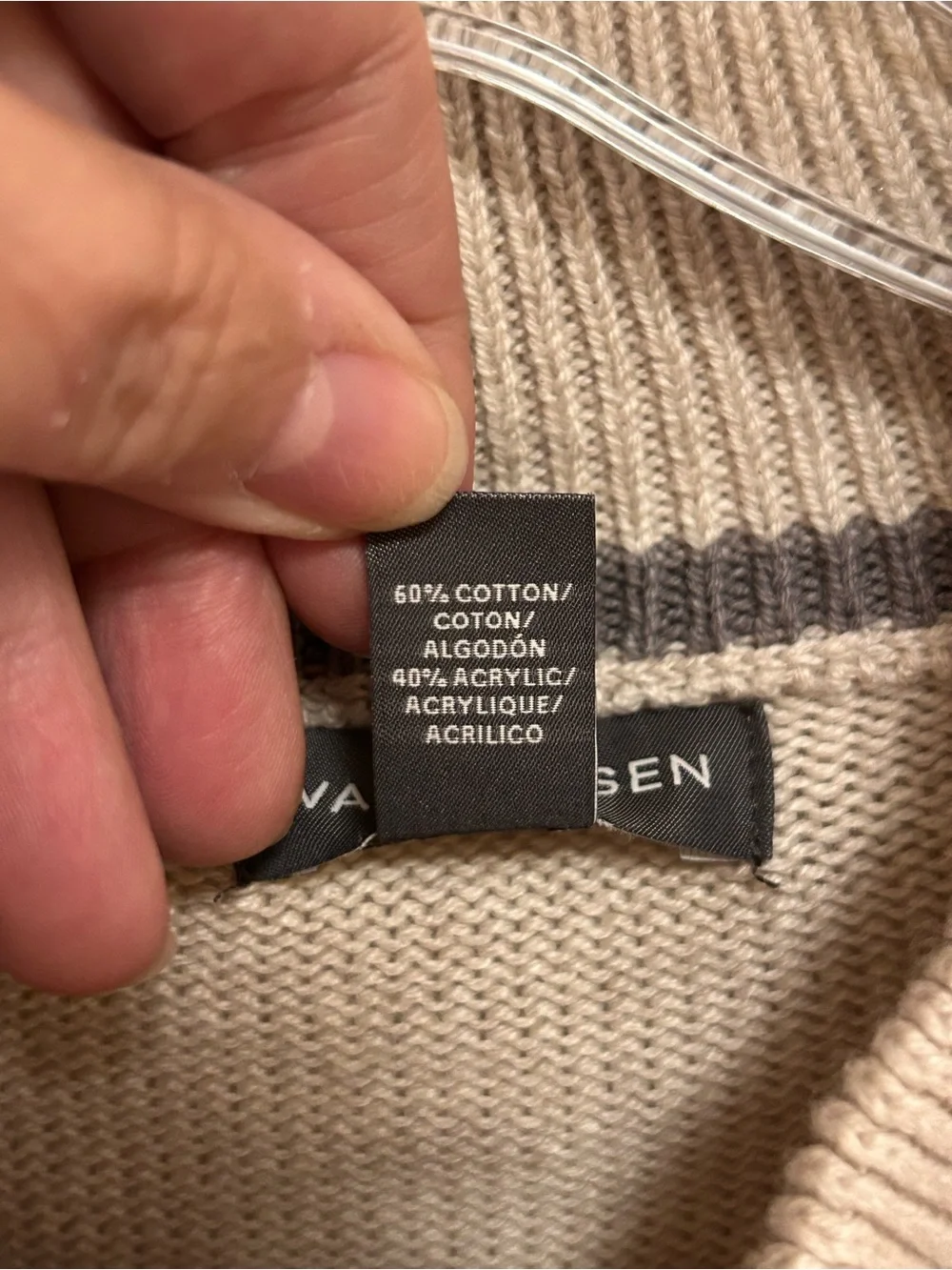 Van Heusen Men’s Zip-Neck Cable Knit Sweater in Light Beige
